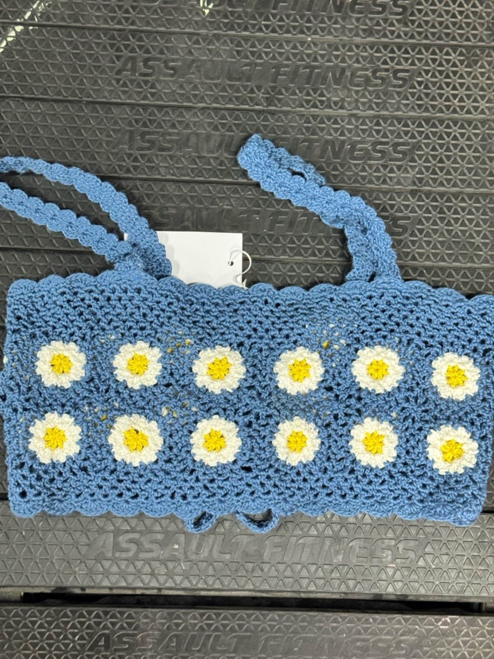 Lovers + Friends Blue Crochet Daisy Tank with Yellow Centers